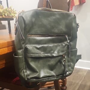 Brook Backpack Olive Green Faux Leather